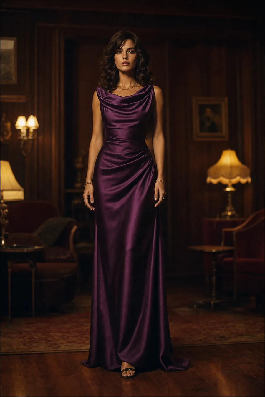 Vestido largo berenjena