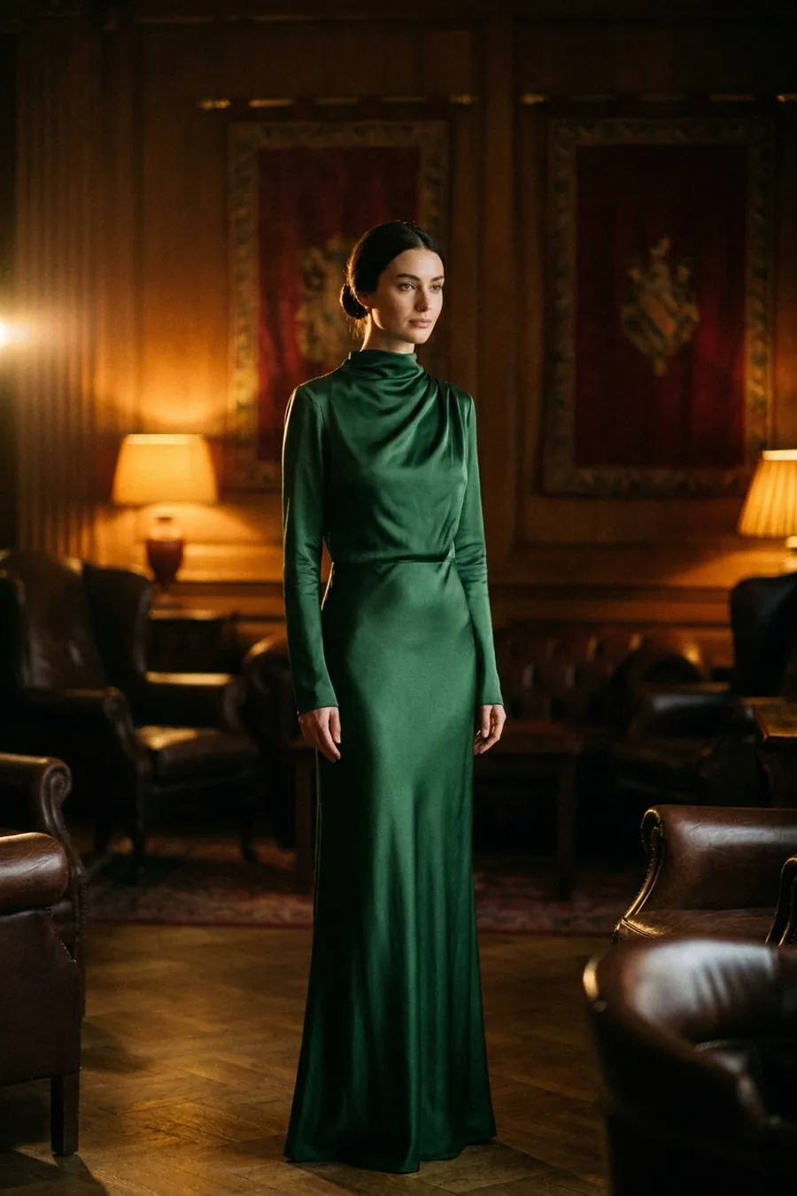 Vestido largo verde bosque